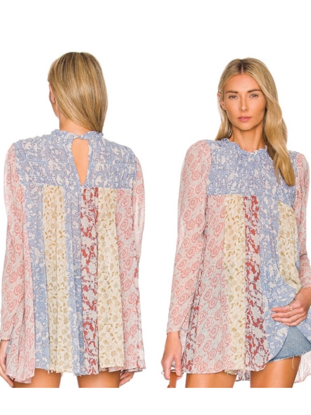 Free People Lilac Combo Merrie Mix Print Tunic Top - Picture 8 of 8
